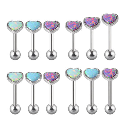 1 Piece Tongue Rings Hip-Hop Heart Shape Stainless Steel Inlay Opal Tongue Rings