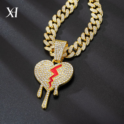 Hip-Hop Heart Shape Zinc Alloy Rhinestones Unisex Pendant Necklace