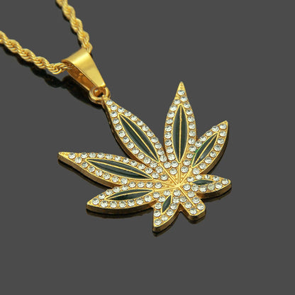 Hip-Hop Leaf Alloy Inlay Zircon Women'S Pendant Necklace