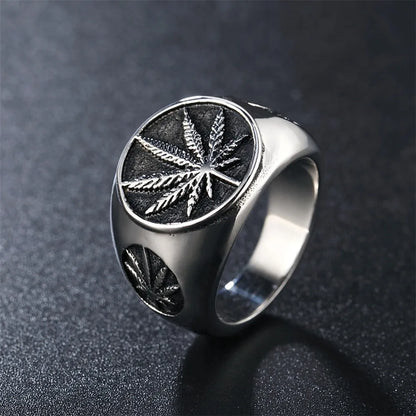 Hip-Hop Leaf Titanium Steel Men'S Rings