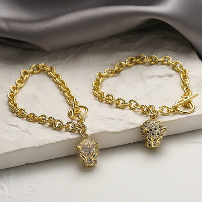 Hip-hop Leopard Head Copper Plating Zircon Bracelets