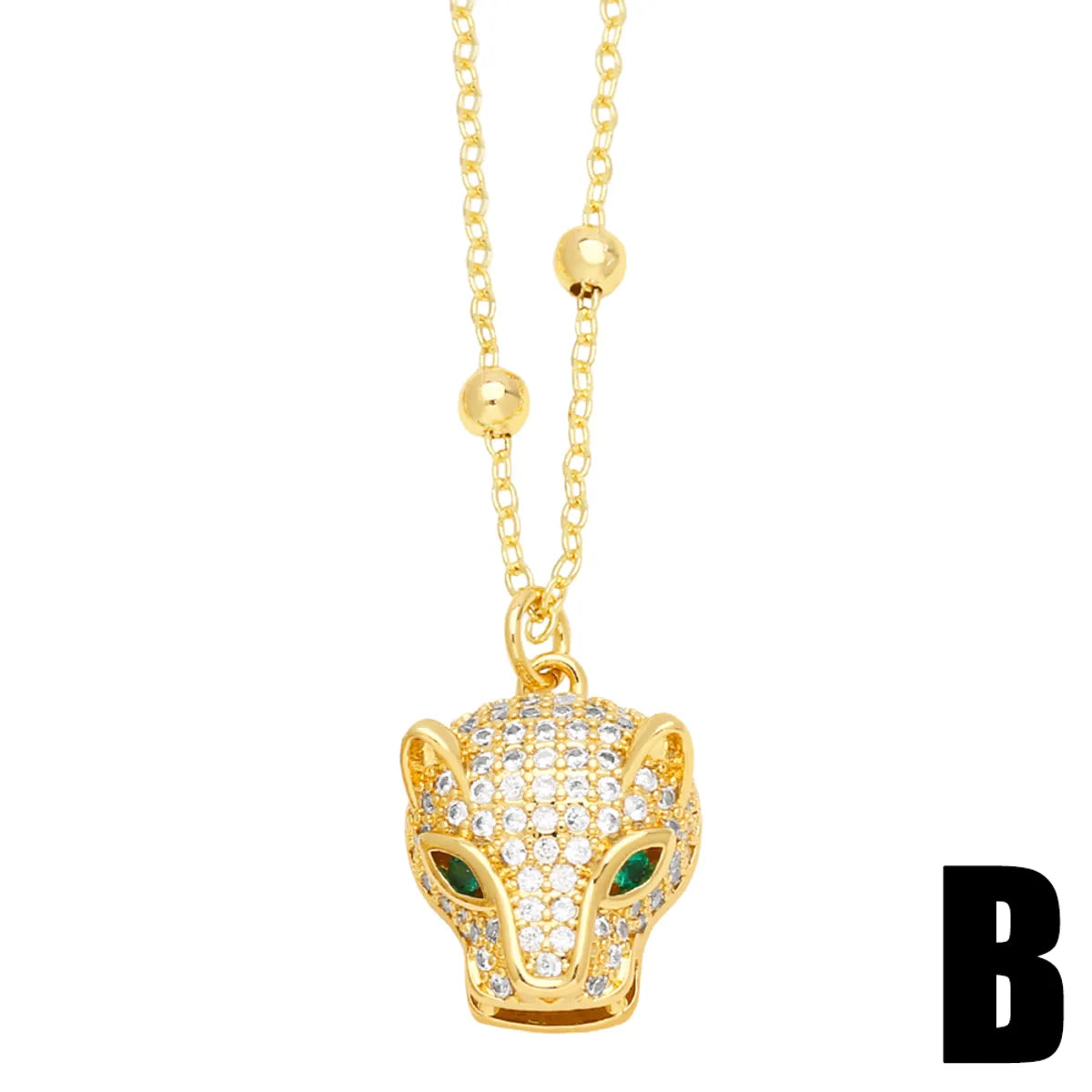 Wholesale Jewelry Hip-Hop Leopard Head Stainless Steel Copper Zircon 18K Gold Plated Inlay Pendant Necklace