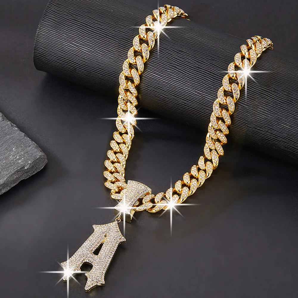 Hip-Hop Letter Alloy Plating Inlay Rhinestones Gold Plated Men'S Pendant Necklace