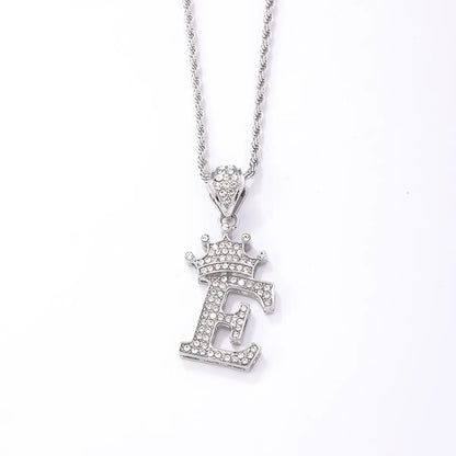 Hip-hop Letter Crown Copper Plating Inlay Rhinestones White Gold Plated Necklace Pendant