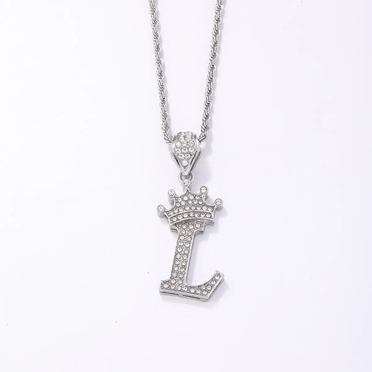 Hip-hop Letter Crown Copper Plating Inlay Rhinestones White Gold Plated Necklace Pendant