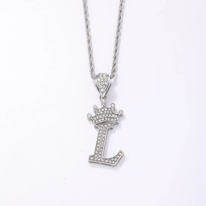 Hip-hop Letter Crown Copper Plating Inlay Rhinestones White Gold Plated Necklace Pendant