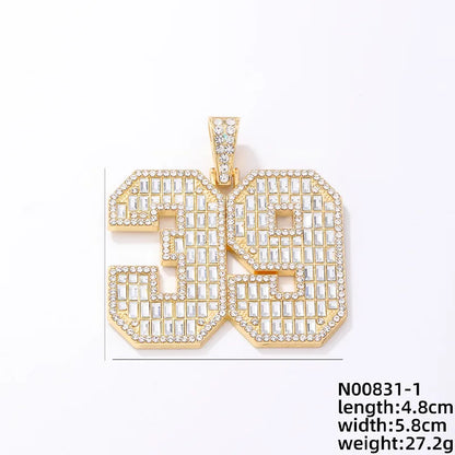 Hip-Hop Letter Number Stainless Steel Alloy Plating Inlay Rhinestones Gold Plated Silver Plated Men'S Charms Necklace