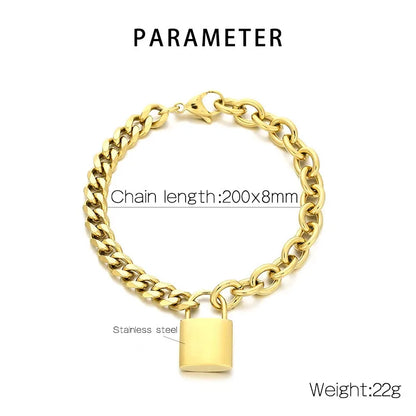 Wholesale Jewelry Hip-Hop Lock Titanium Steel 18K Gold Plated Plating Bracelets Necklace