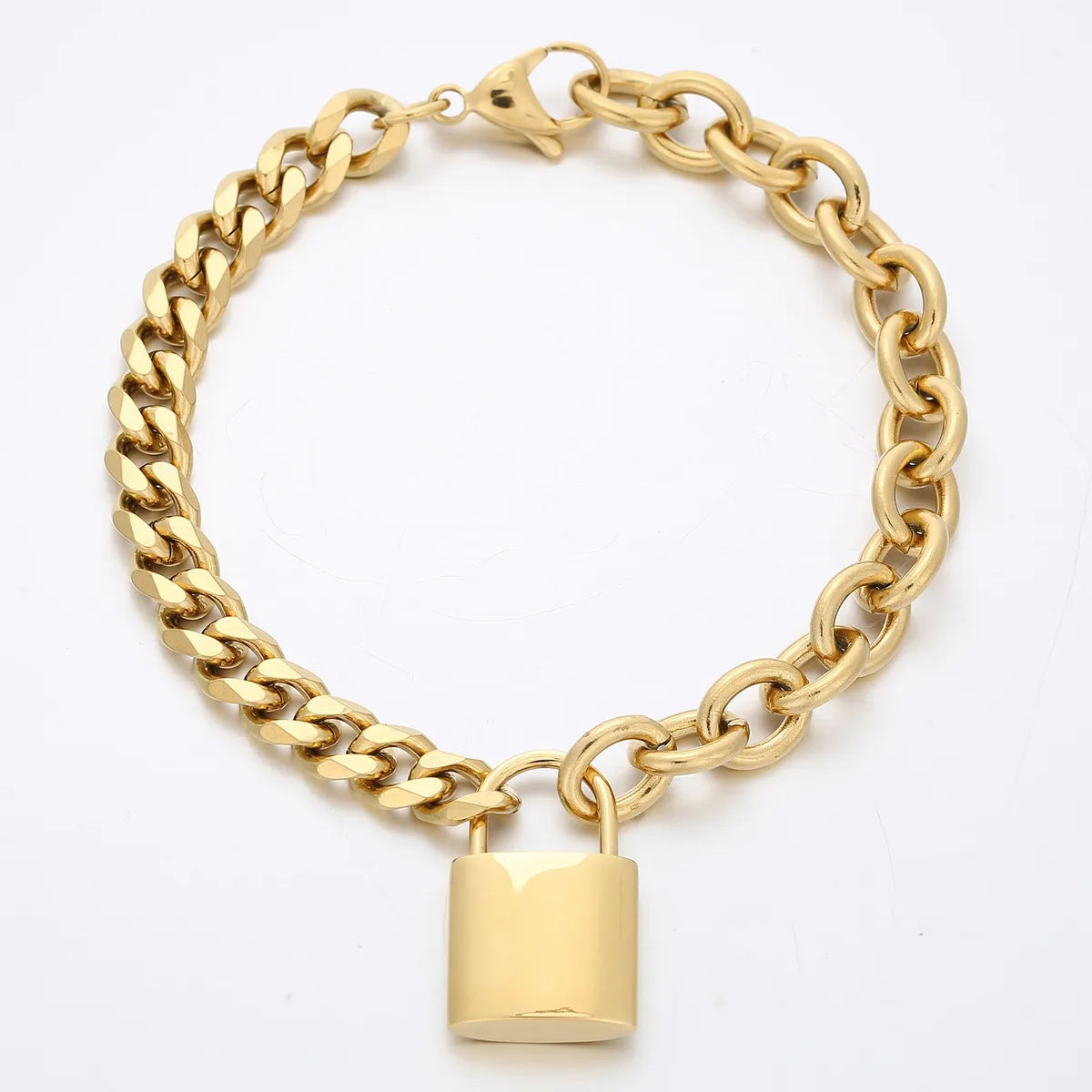 Wholesale Jewelry Hip-Hop Lock Titanium Steel 18K Gold Plated Plating Bracelets Necklace