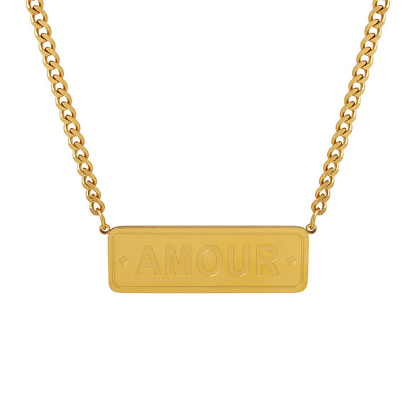 Hip Hop Long English Letter Pendant Clavicle Necklace Stacked Stainless Steel Electroplated Geometric For Women