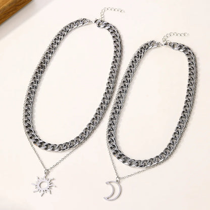 Hip-Hop Luxurious Oversized Sun Moon Alloy Wholesale Double Layer Necklaces