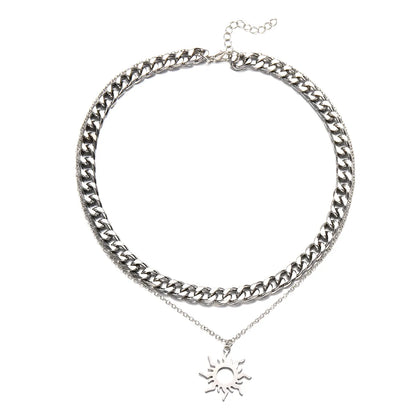 Hip-Hop Luxurious Oversized Sun Moon Alloy Wholesale Double Layer Necklaces