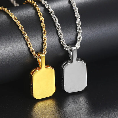 Hip-Hop Luxurious Rectangle 304 Stainless Steel Copper Inlay Zircon Gold Plated Unisex Pendant Necklace