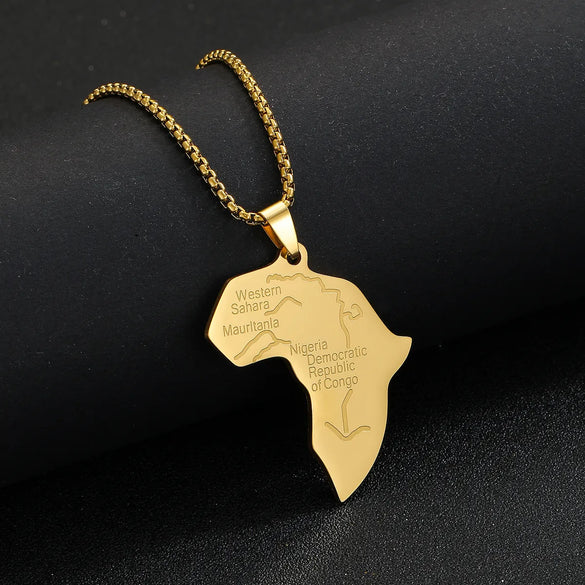 Hip-hop Map Stainless Steel Plating 18k Gold Plated Unisex Pendant Necklace