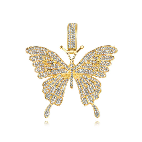 Hip Hop Micro Inlaid Zircon Butterfly Cuban Chain Necklace Alloy Electroplated Animal Style Fashion Jewelry For Women And Men