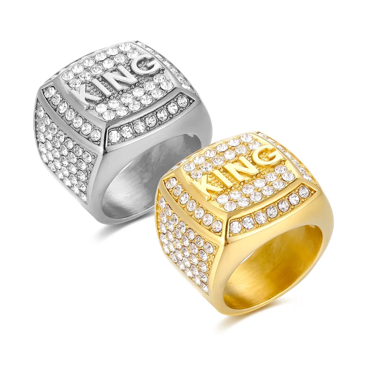 Hip-Hop Modern Style Classic Style Letter Titanium Steel Plating Inlay Rhinestones 18K Gold Plated Unisex Rings