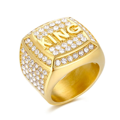 Hip-Hop Modern Style Classic Style Letter Titanium Steel Plating Inlay Rhinestones 18K Gold Plated Unisex Rings