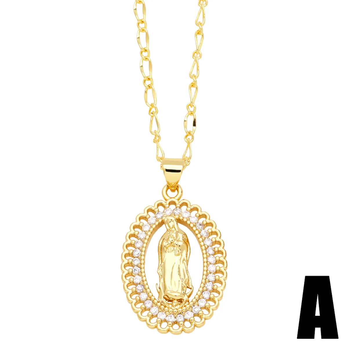 Hip-hop Modern Style Human Faith Stainless Steel Copper Plating Inlay Zircon 18k Gold Plated Pendant Necklace