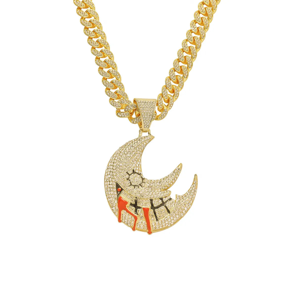 Hip-Hop Moon Alloy Plating Inlay Rhinestones Men'S Pendant Necklace Necklace Pendant