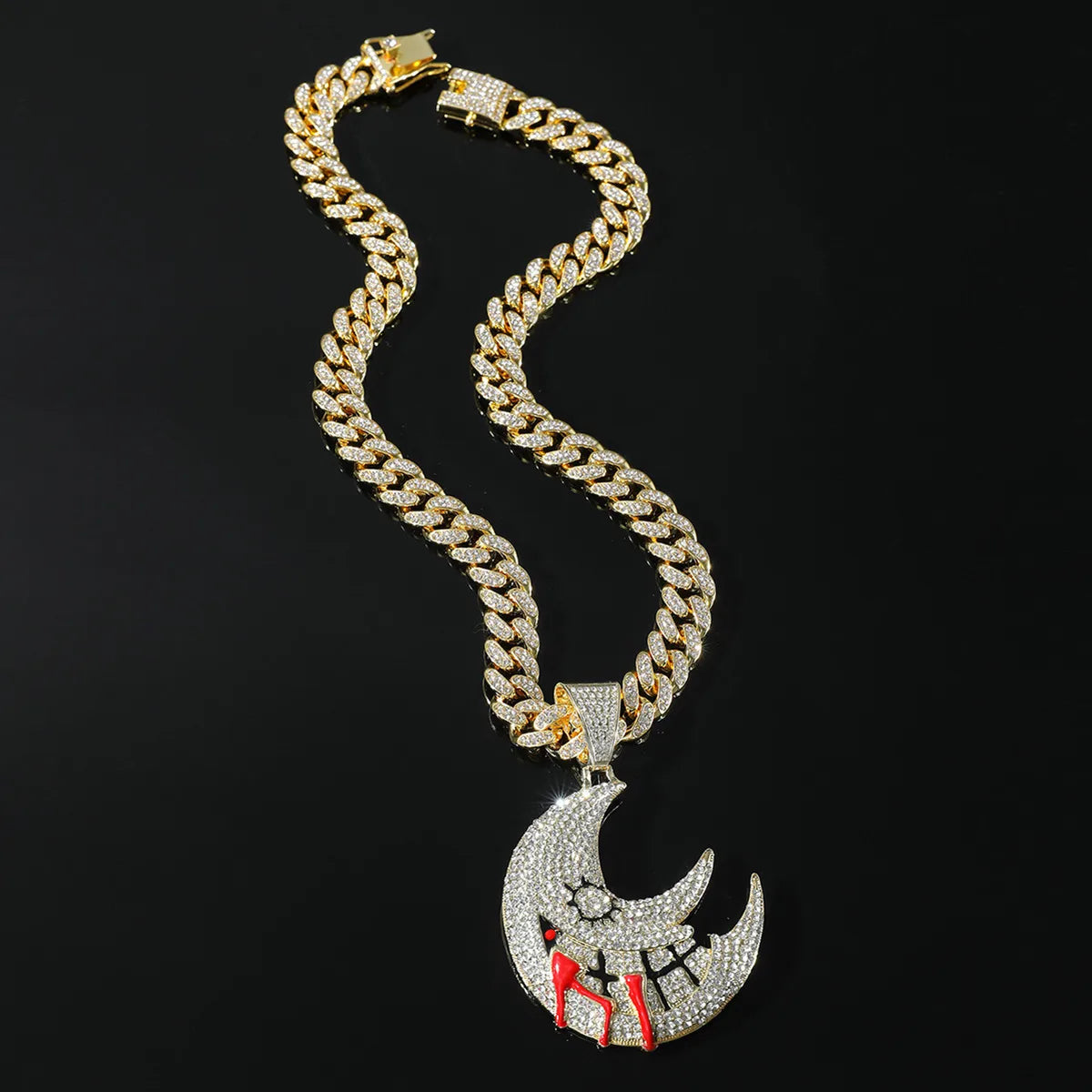 Hip-Hop Moon Alloy Plating Inlay Rhinestones Men'S Pendant Necklace Necklace Pendant