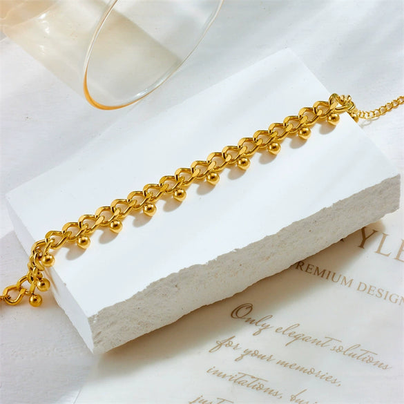 Hip Hop Neutral Style Simple Chain With Steel Ball Stitching And Tassel Titanium Steel Bracelet Geometric Electroplated