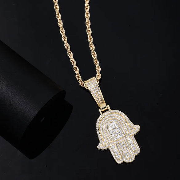 Hip-Hop Palm  304 Stainless Steel Copper Plating Chain Inlay Zircon K Gold Plated Rhodium Plated Men'S Necklace Pendant