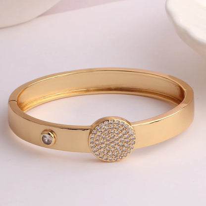 Hip-Hop Palm Rose Leopard Copper 18k Gold Plated Zircon Bangle In Bulk