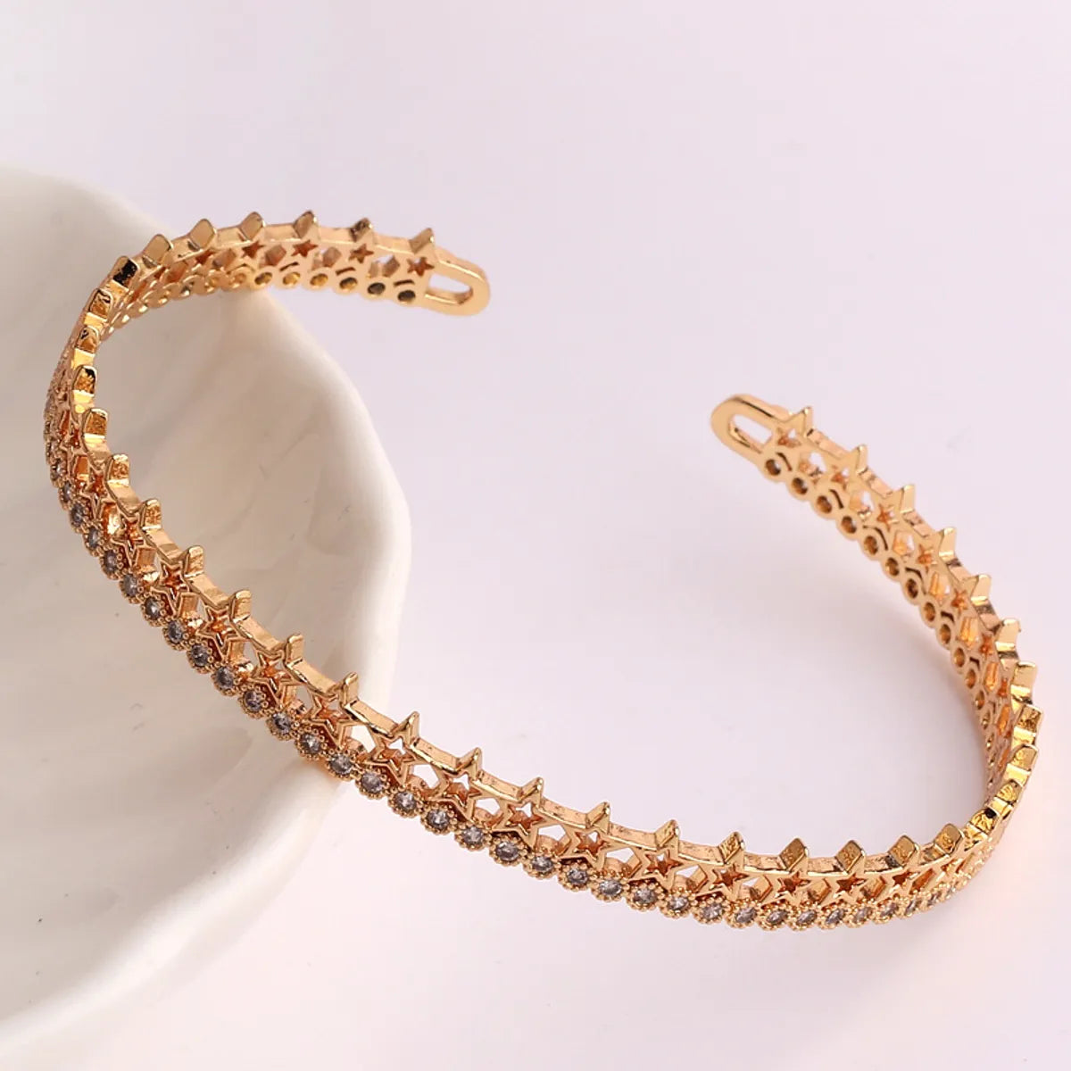 Hip-Hop Palm Rose Leopard Copper 18k Gold Plated Zircon Bangle In Bulk