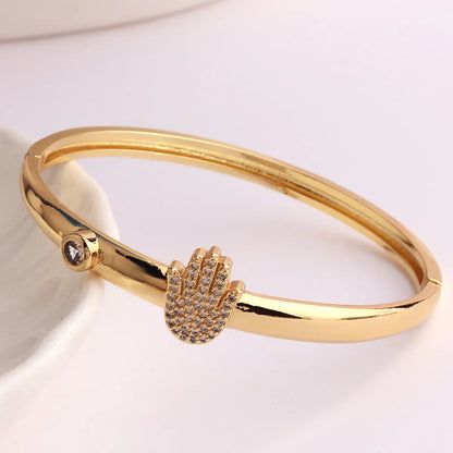 Hip-Hop Palm Rose Leopard Copper 18k Gold Plated Zircon Bangle In Bulk