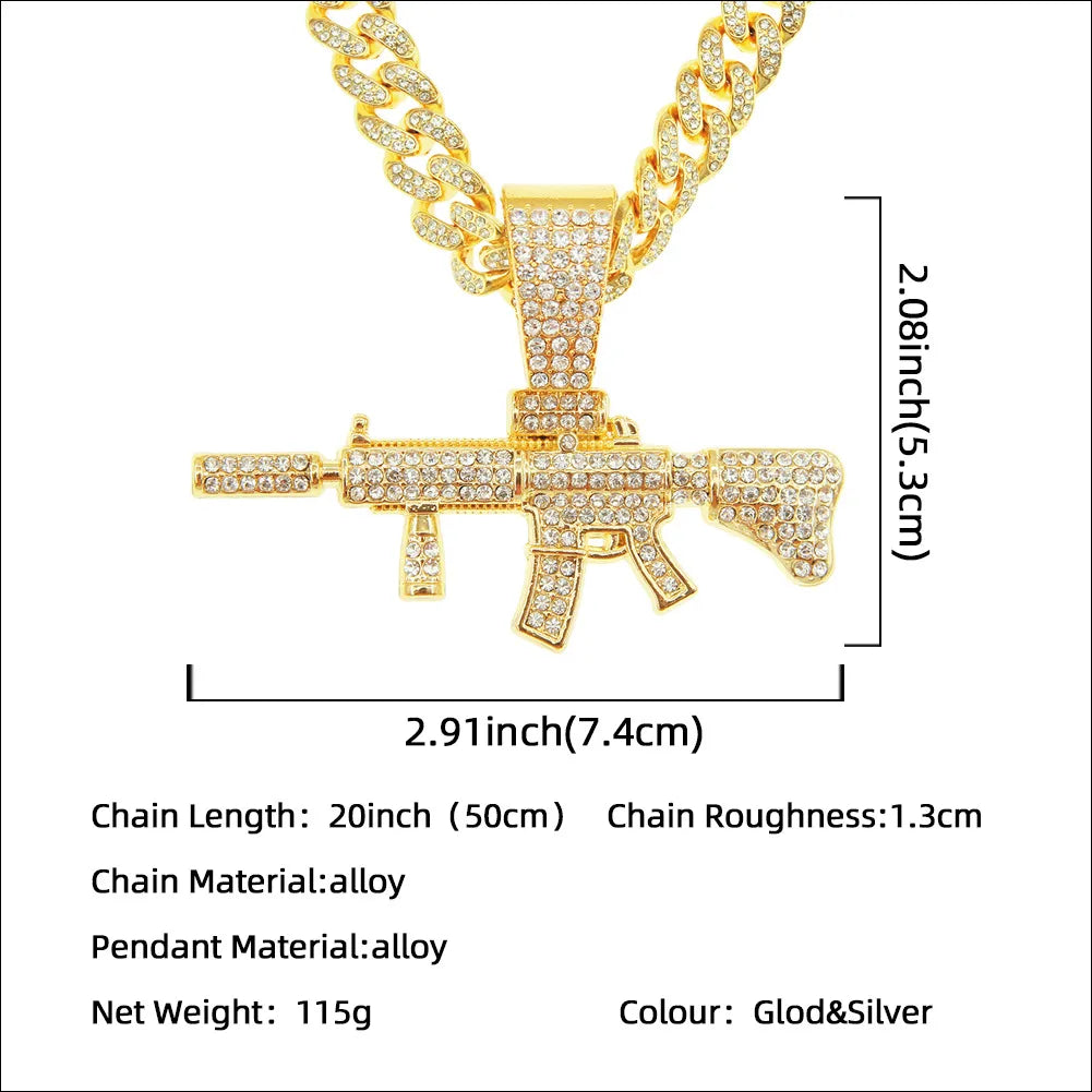 Hip-Hop Pistol Alloy Inlay Rhinestones Men'S Pendant Necklace Necklace Pendant