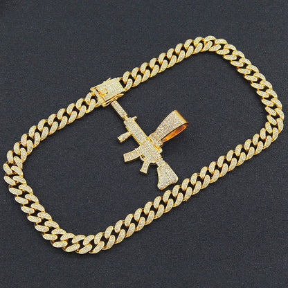 Hip-Hop Pistol Alloy Inlay Rhinestones Men'S Pendant Necklace Necklace Pendant