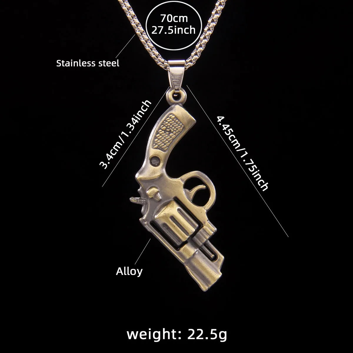 Hip-Hop Pistol 201 Stainless Steel Zinc Alloy Plating Men'S Pendant Necklace