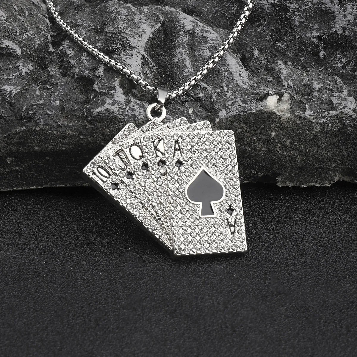 Hip-Hop Robot Mahjong Poker Zinc Alloy 201 Stainless Steel Inlay Rhinestones Men'S Pendant Necklace