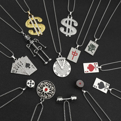 Hip-Hop Robot Mahjong Poker Zinc Alloy 201 Stainless Steel Inlay Rhinestones Men'S Pendant Necklace