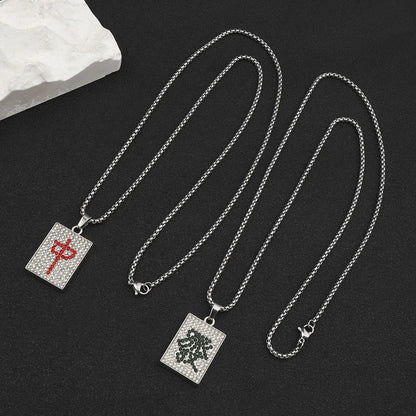 Hip-Hop Robot Mahjong Poker Zinc Alloy 201 Stainless Steel Inlay Rhinestones Men'S Pendant Necklace