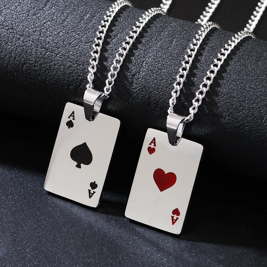 Hip-Hop Poker Stainless Steel Alloy Titanium Steel Plating Unisex Pendant Necklace Long Necklace