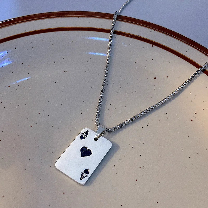 Hip-Hop Poker Stainless Steel Plating Pendant Necklace 1 Piece