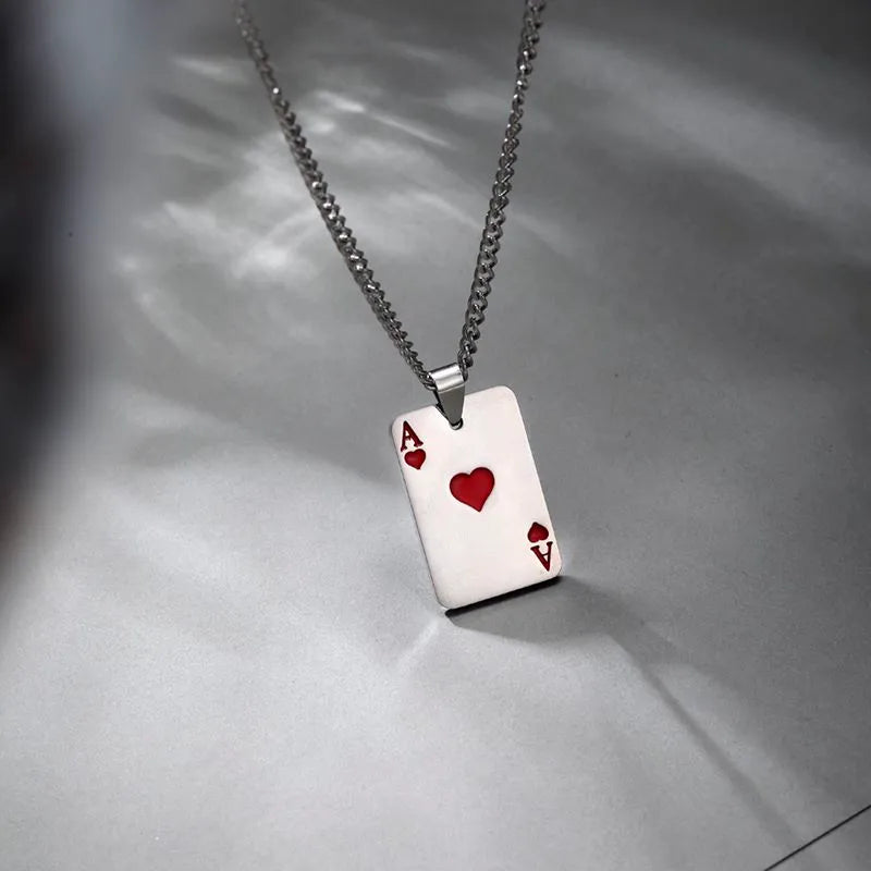 Hip-Hop Poker Stainless Steel Plating Pendant Necklace 1 Piece