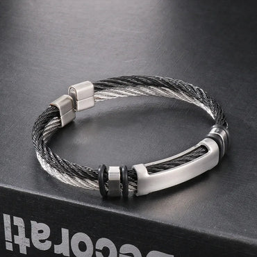 Hip-Hop Punk Color Block Titanium Steel Plating 18K Gold Plated Men'S Bracelets