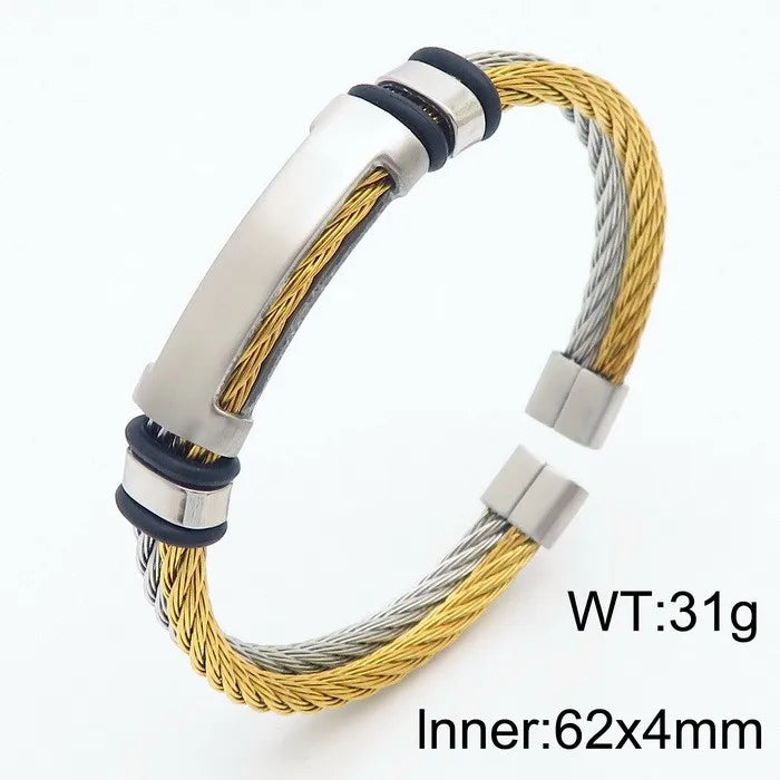 Hip-Hop Punk Color Block Titanium Steel Plating 18K Gold Plated Men'S Bracelets