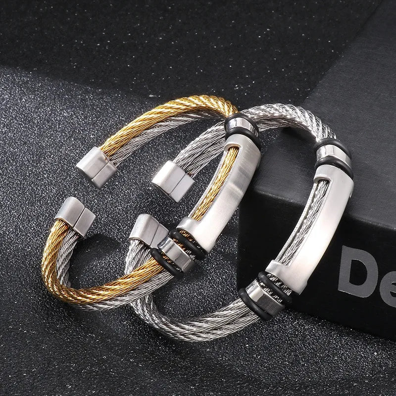 Hip-Hop Punk Color Block Titanium Steel Plating 18K Gold Plated Men'S Bracelets