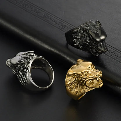 Hip-Hop Punk Cool Style Animal 304 Stainless Steel Carving 18K Gold Plated Men'S Rings