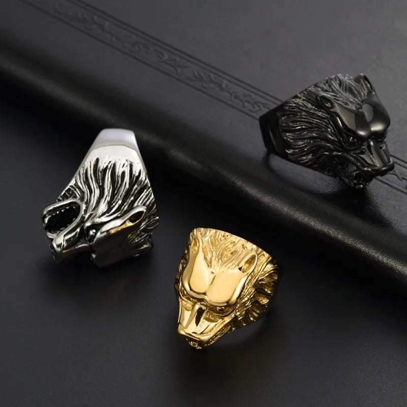 Hip-Hop Punk Cool Style Animal 304 Stainless Steel Carving 18K Gold Plated Men'S Rings