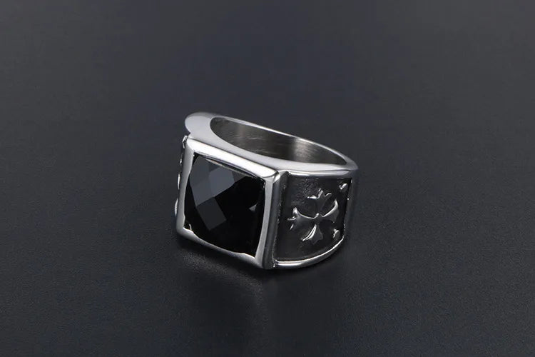 Hip-Hop Punk Cool Style Cross 304 Stainless Steel Polishing Inlay Zircon Men'S Rings