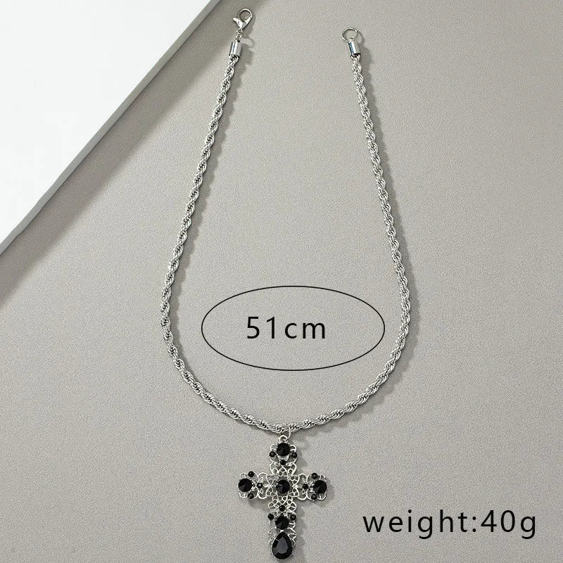 Hip-Hop Punk Cross Alloy Plating Inlay Artificial Gemstones Men'S Pendant Necklace