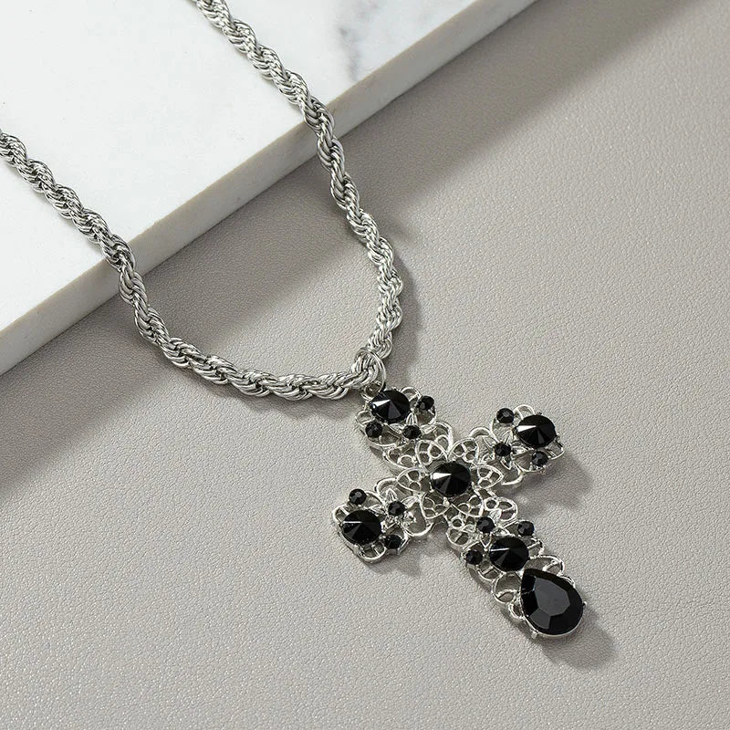 Hip-Hop Punk Cross Alloy Plating Inlay Artificial Gemstones Men'S Pendant Necklace