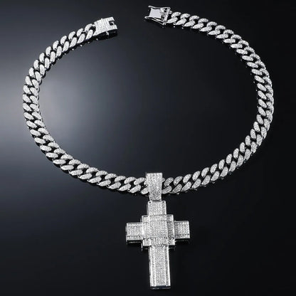 Hip-Hop Punk Cross Alloy Plating Inlay Rhinestones Men'S Pendant Necklace