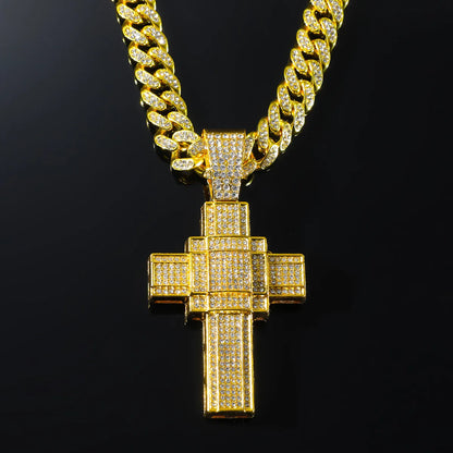 Hip-Hop Punk Cross Alloy Plating Inlay Rhinestones Men'S Pendant Necklace