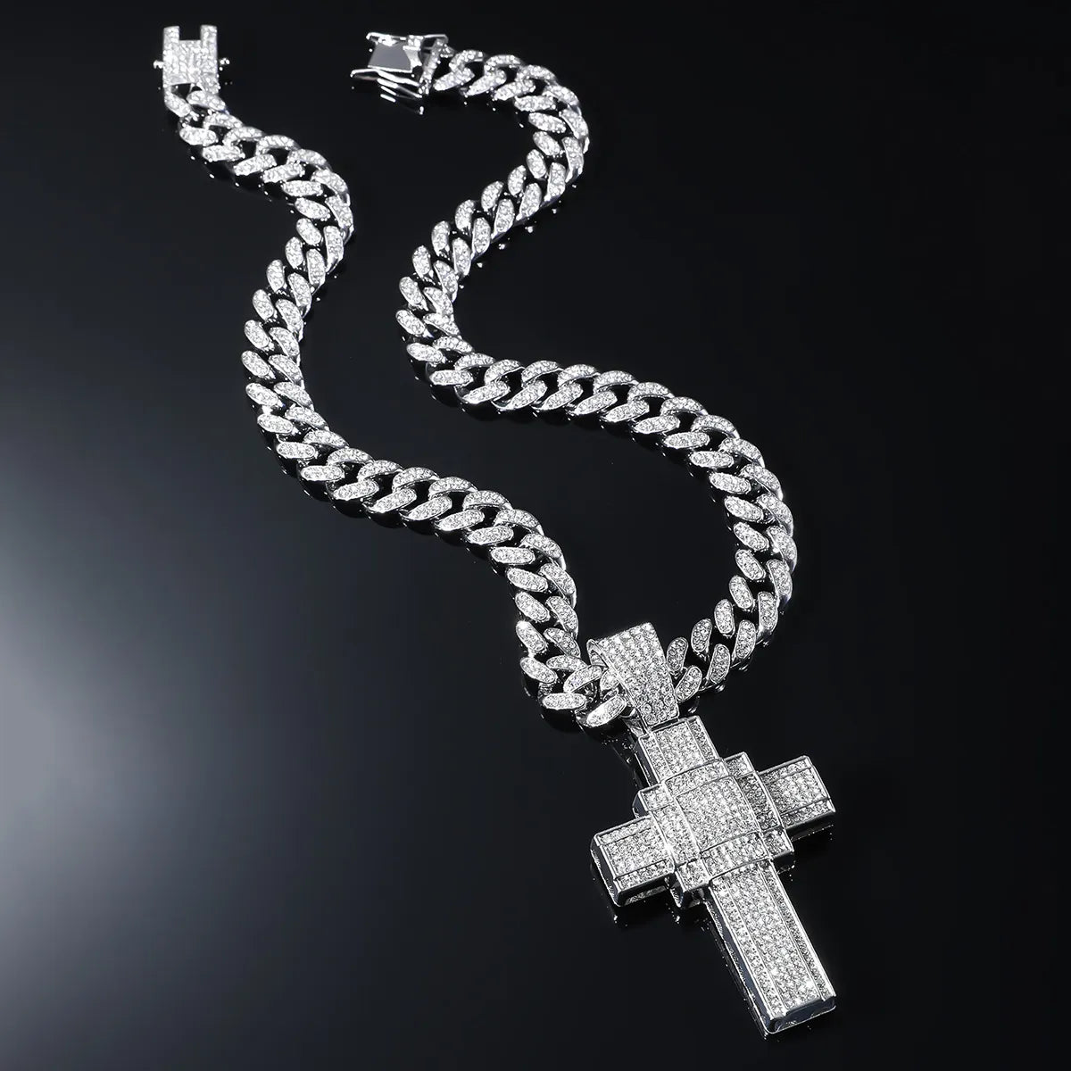 Hip-Hop Punk Cross Alloy Plating Inlay Rhinestones Men'S Pendant Necklace