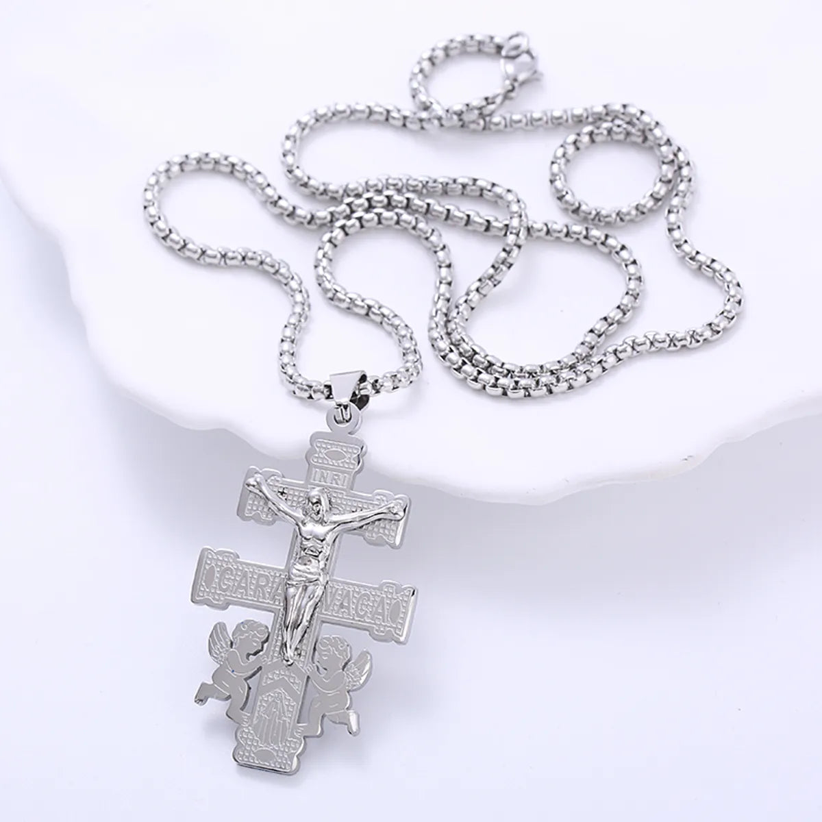 304 Stainless Steel 18K Gold Plated Hip-Hop Punk Cross Angel Angel Wings No Inlaid Pendant Necklace